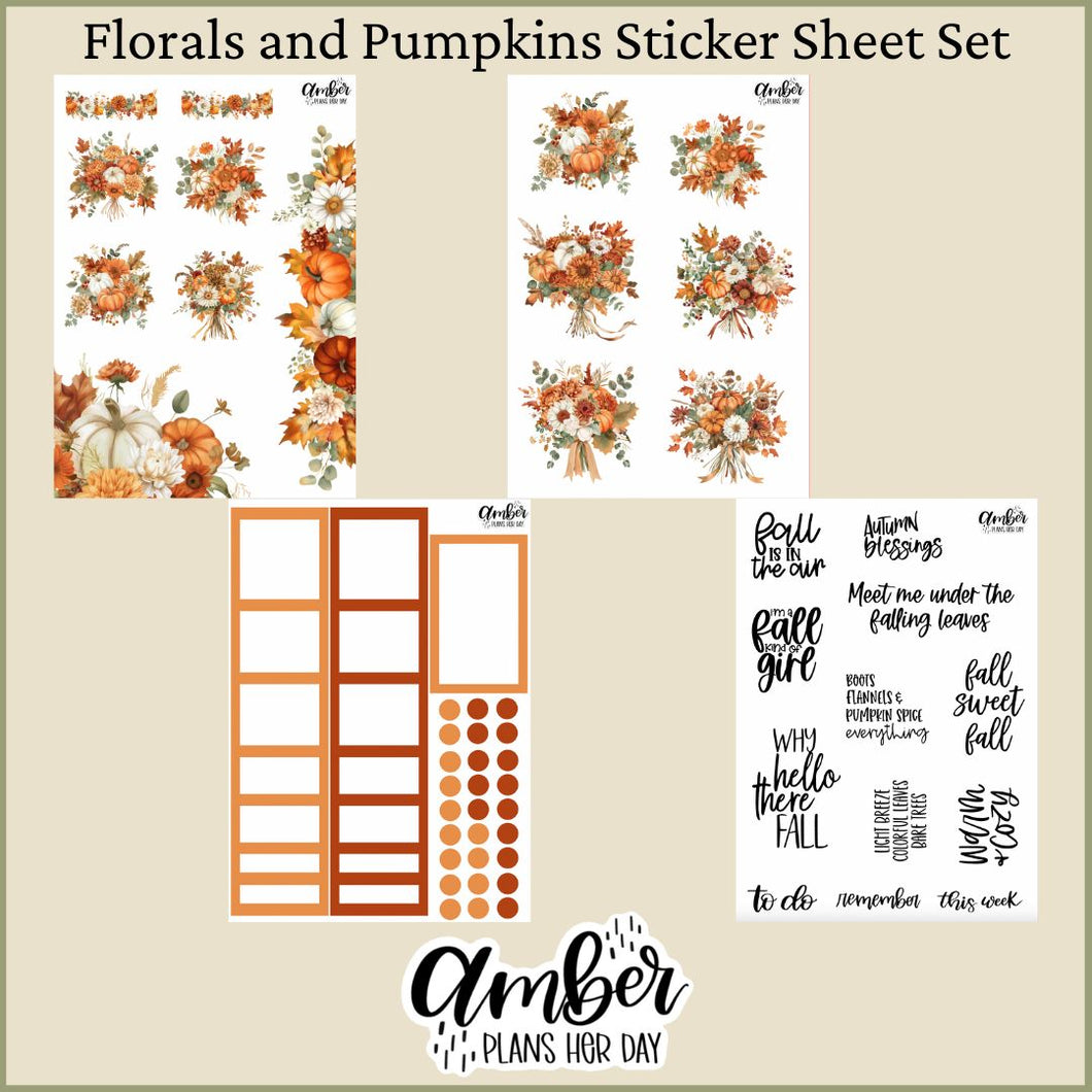 Florals and Pumpkins Sticker Sheet Set