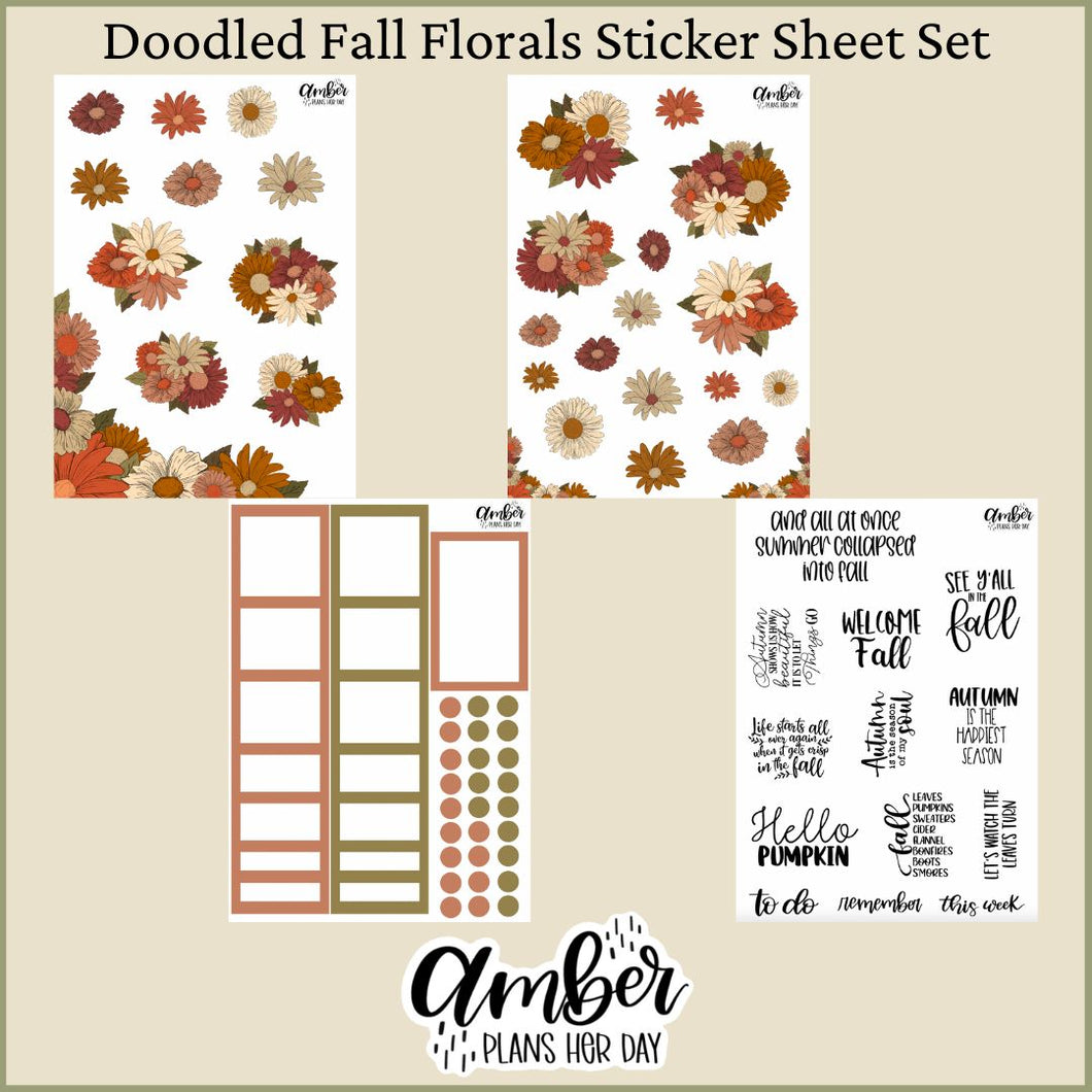 Doodled Fall Florals Sticker Sheet Set