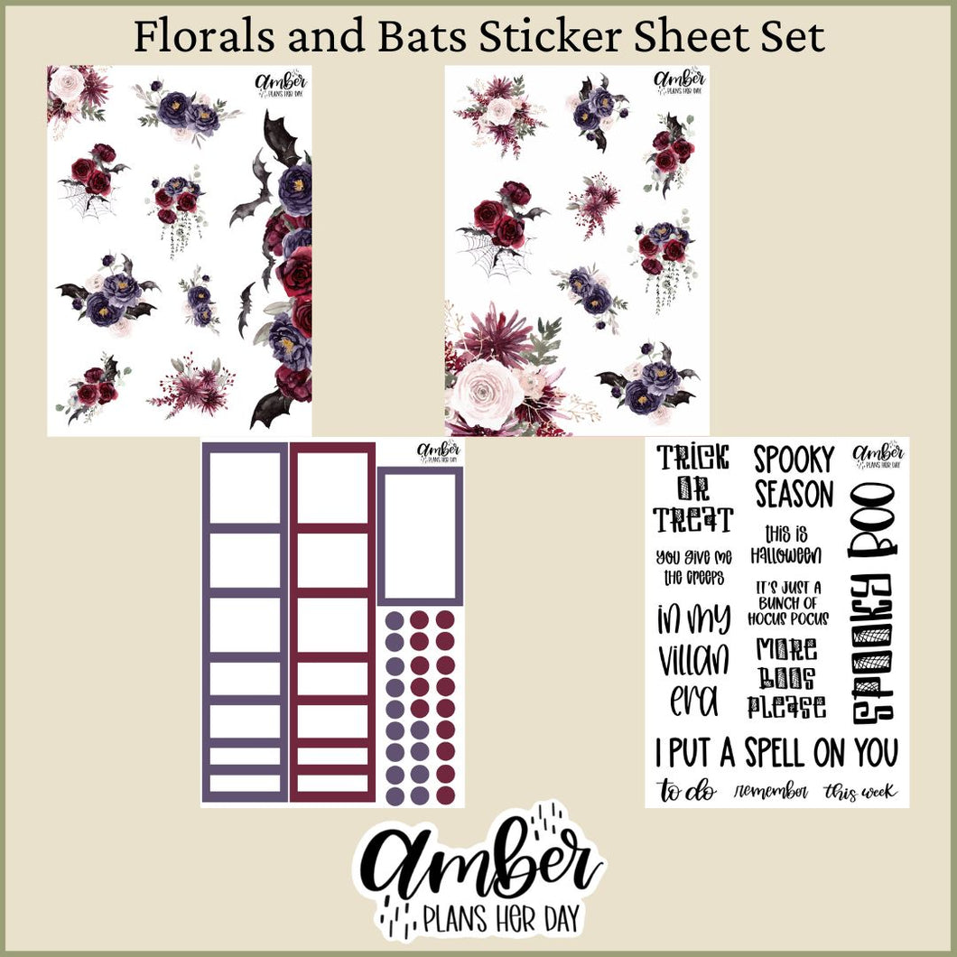 Florals and Bats Sticker Sheet Set