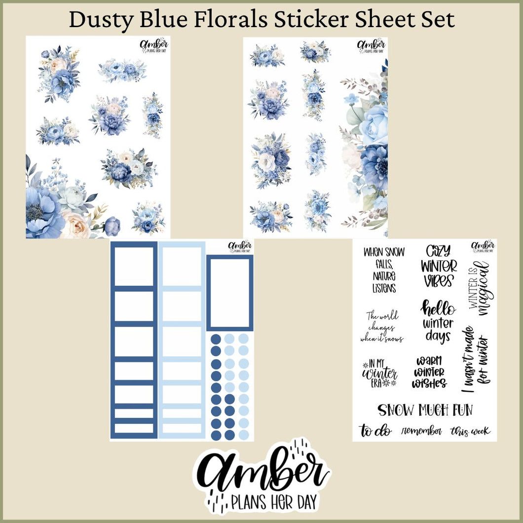 Dusty Blue Florals Sticker Sheet Set