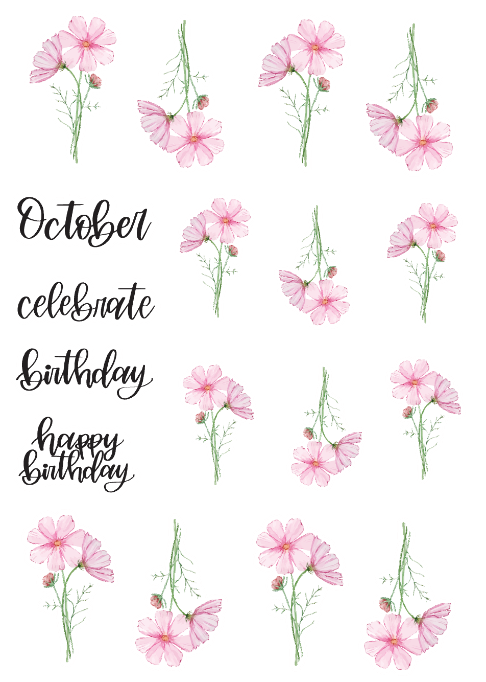 October Birth Monthly Florals Sticker Sheet