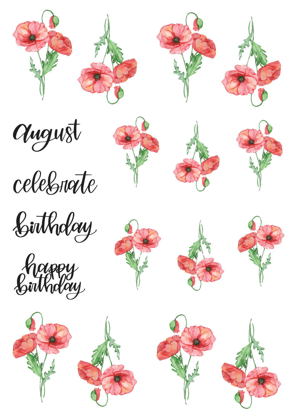 August Birth Monthly Florals Sticker Sheet