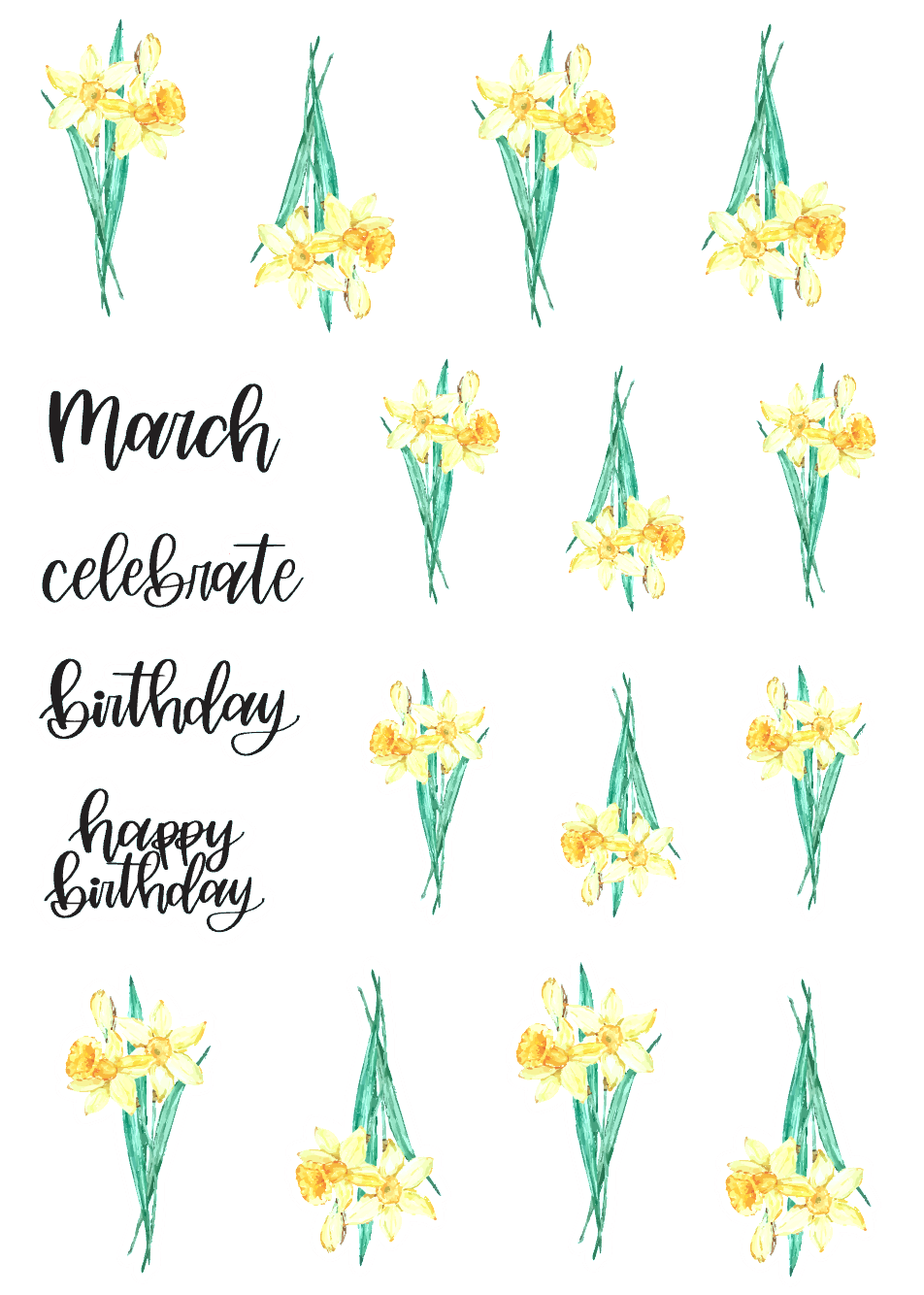 March Birth Monthly Florals Sticker Sheet