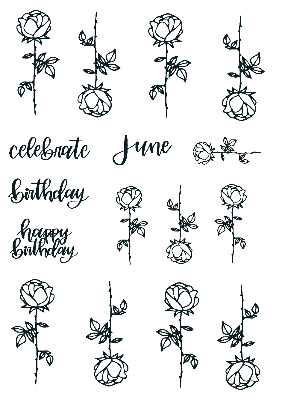 June Lined Birth Monthly Florals Sticker Sheet
