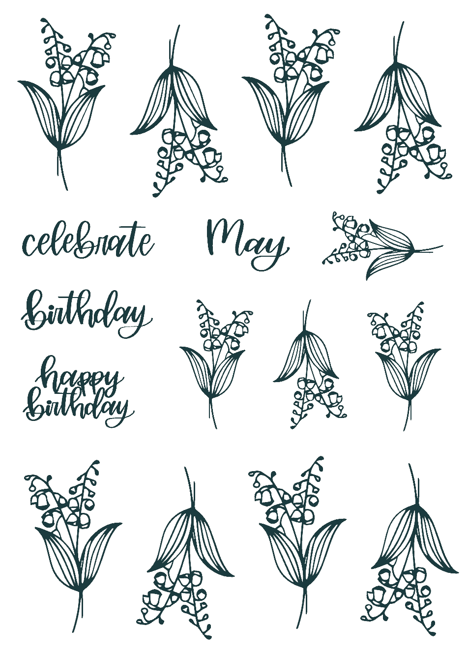 May Lined Birth Monthly Florals Sticker Sheet