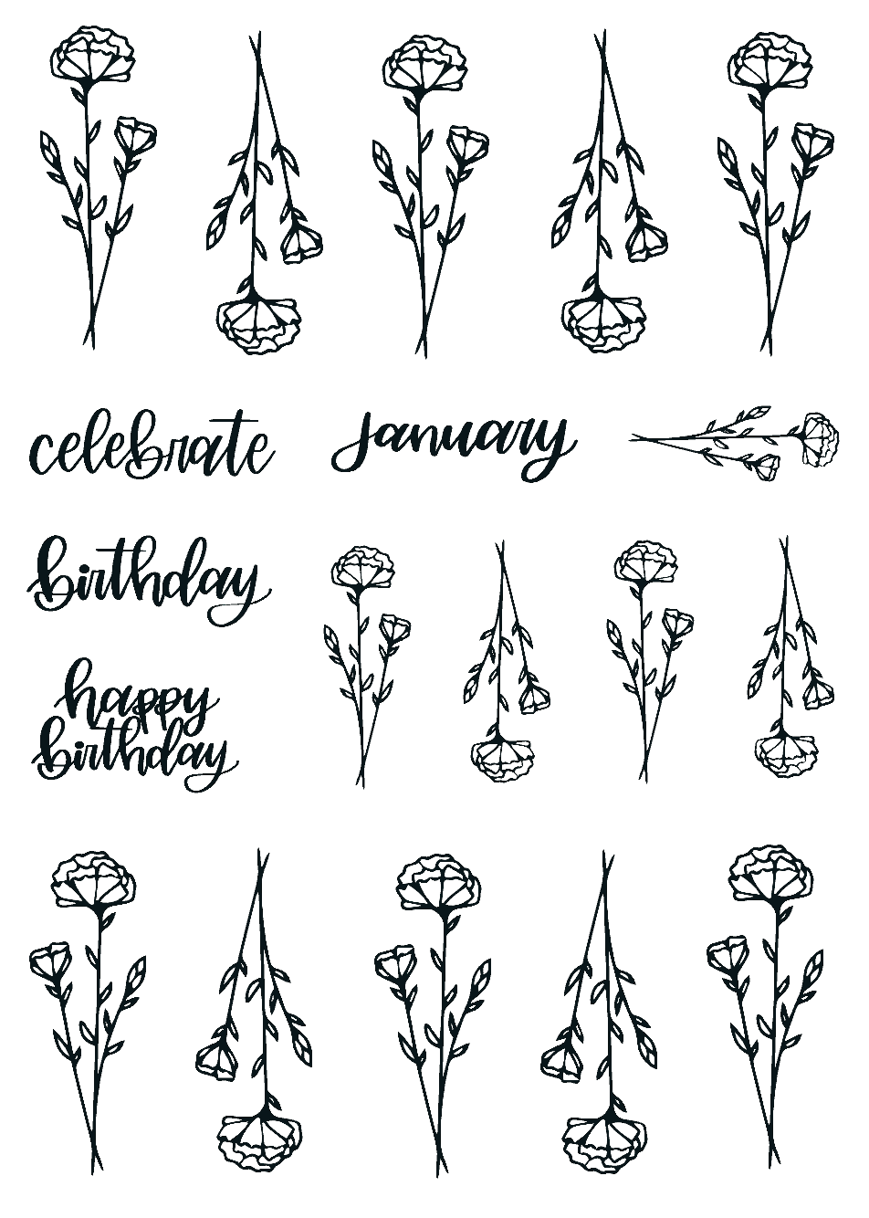 January Lined Birth Monthly Florals Sticker Sheet
