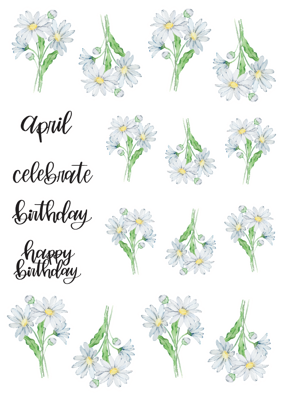April Birth Monthly Florals Sticker Sheet
