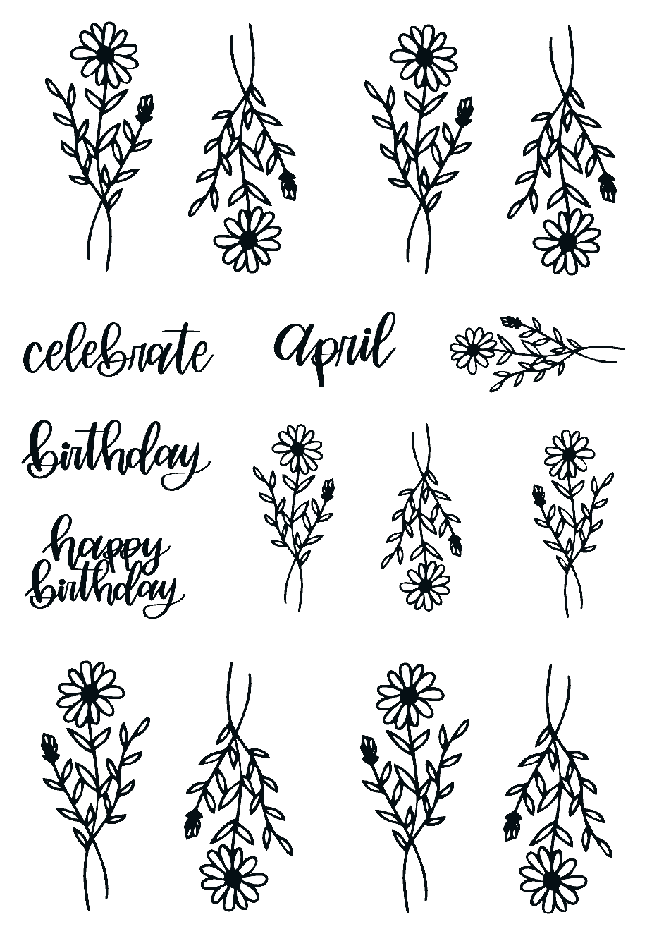 April Lined Birth Monthly Florals Sticker Sheet
