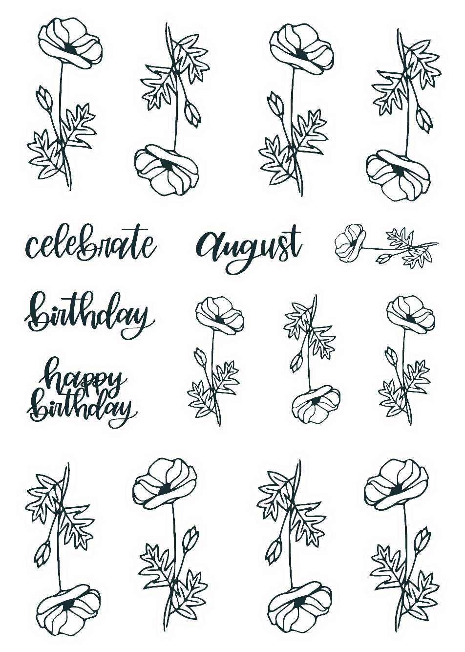 August Lined Birth Monthly Florals Sticker Sheet