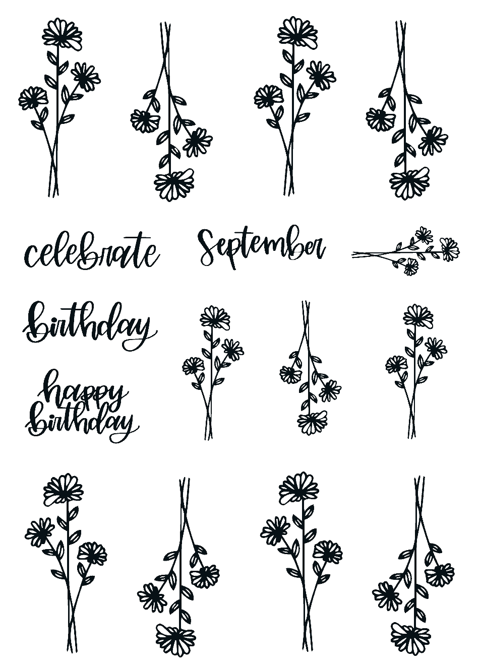 September Lined Birth Monthly Florals Sticker Sheet