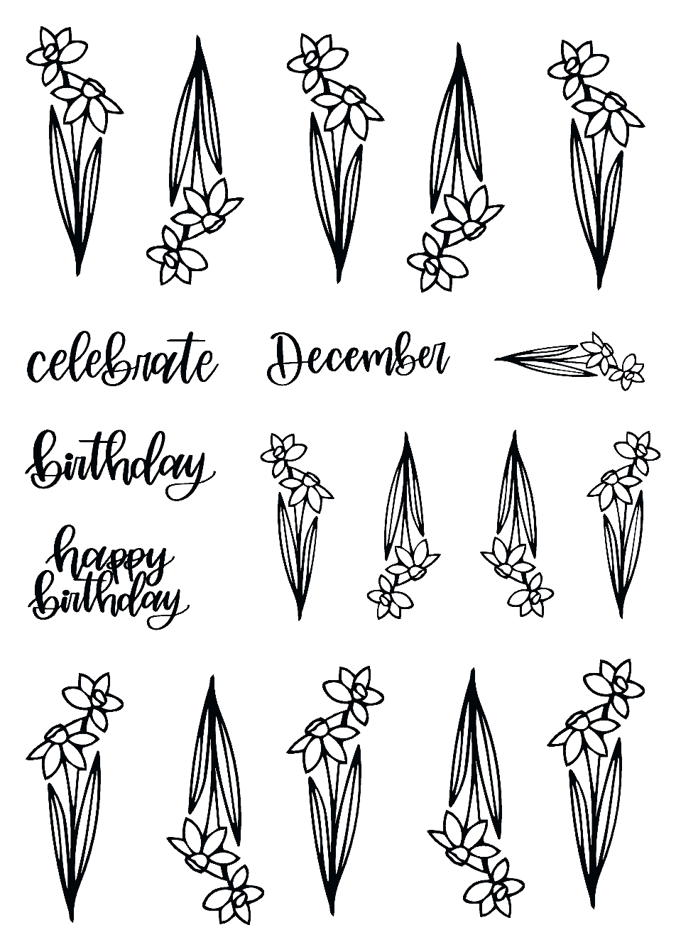 December Lined Birth Monthly Florals Sticker Sheet