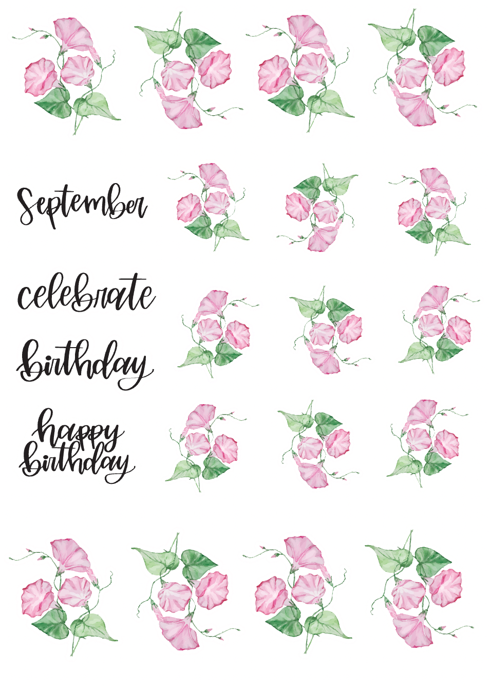 September Birth Monthly Florals Sticker Sheet