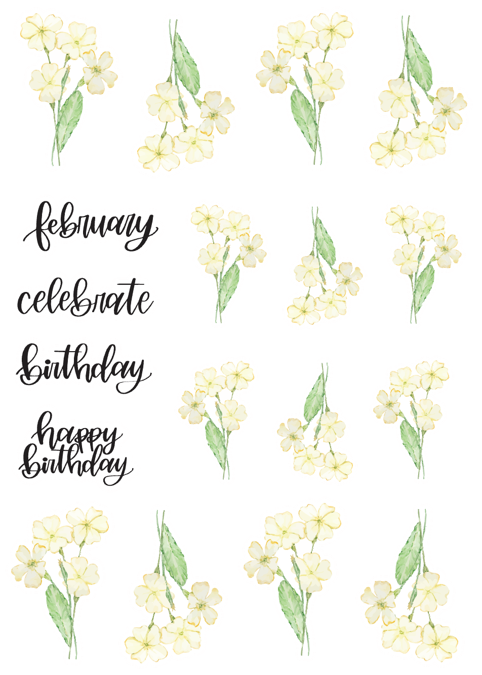 February Birth Monthly Florals Sticker Sheet