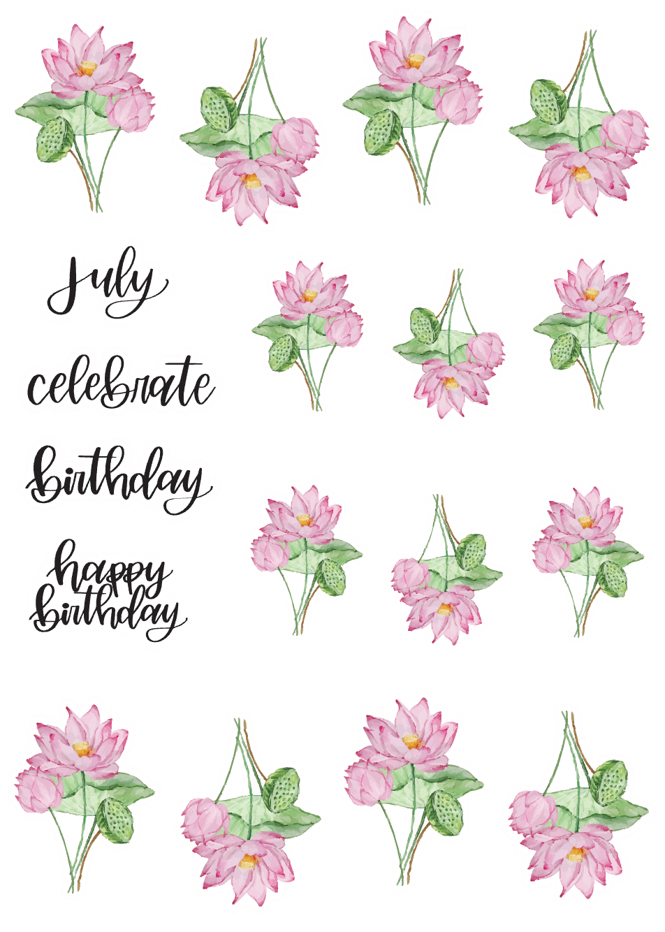 July Birth Monthly Florals Sticker Sheet