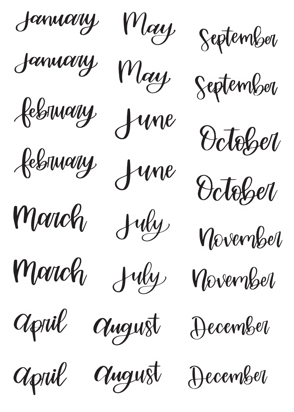 Months of the Year Sticker Sheet